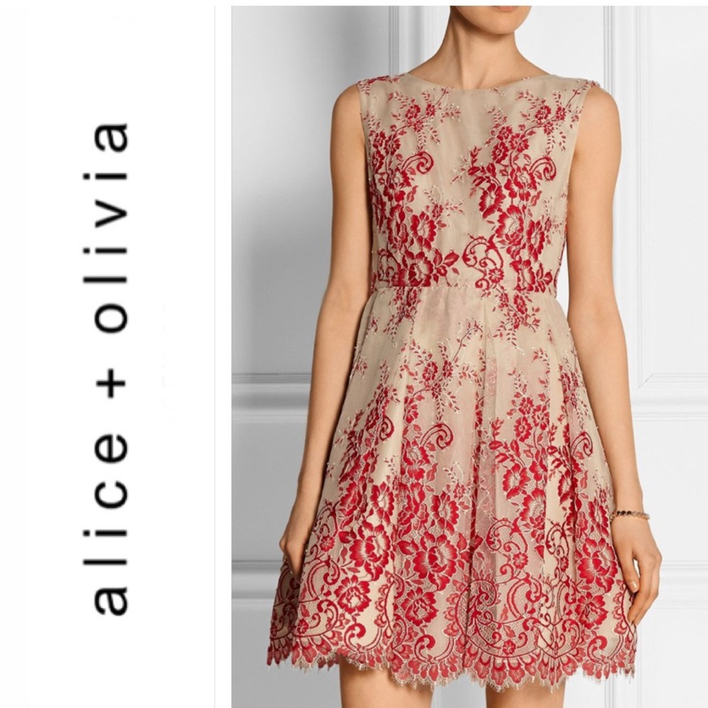 Alice + Olivia Floral Red and Cream Mini Dress